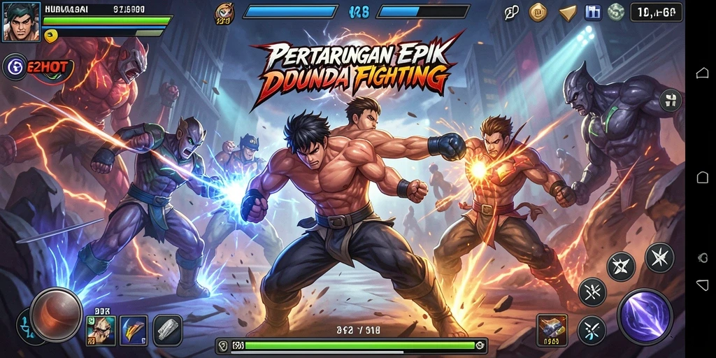 Screenshot gameplay 62HOT menampilkan aksi pertarungan yang seru dan dinamis.