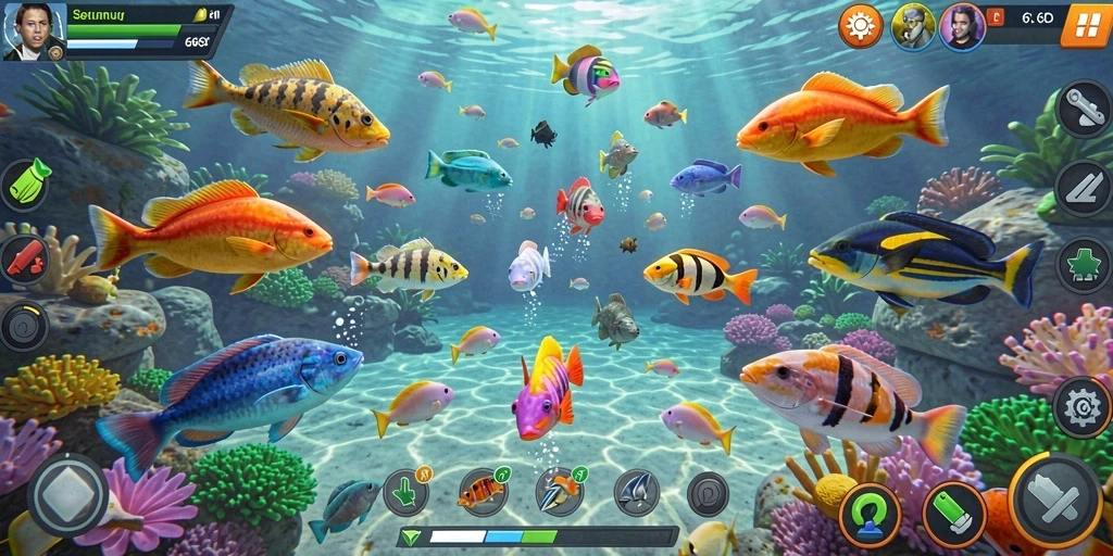 Gameplay seru saat menembak ikan di bawah laut.
