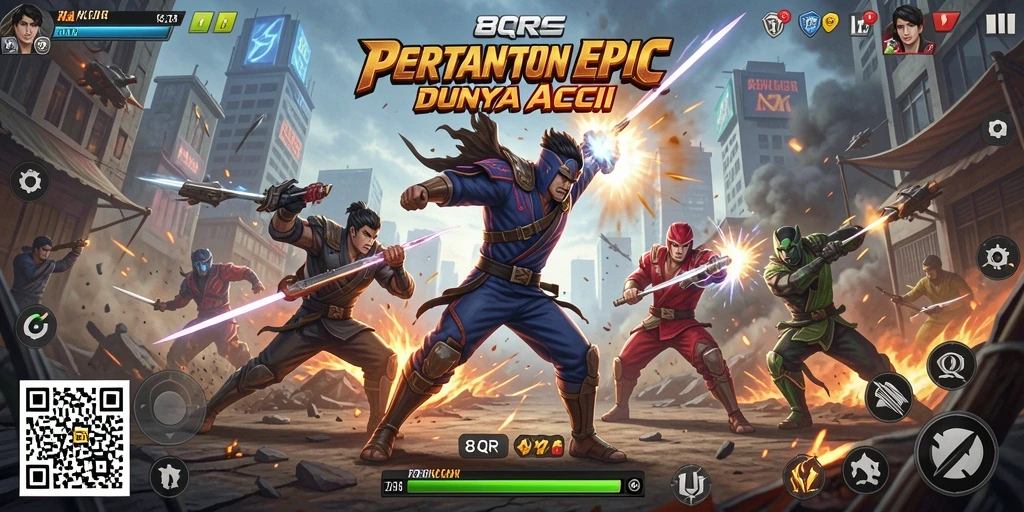 Tangkapan layar utama 8QR menunjukkan aksi seru dalam pertempuran.