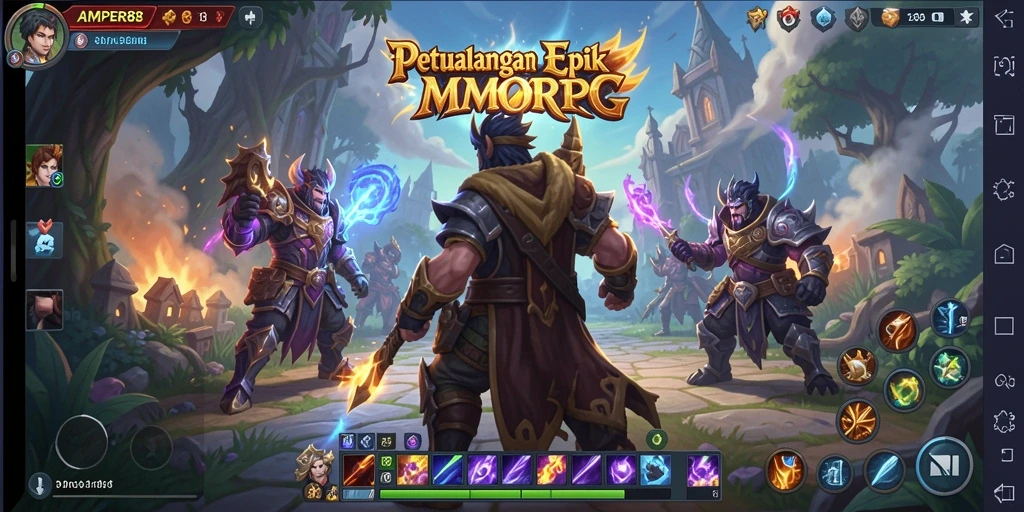 Tampilan gameplay <strong>AMPER88</strong> yang mendebarkan dan penuh aksi dalam dunia MMORPG.