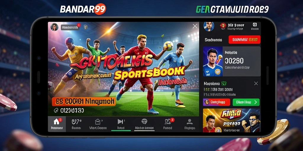 Screenshot utama BANDAR99 menampilkan antarmuka permainan Sportsbook yang menarik.