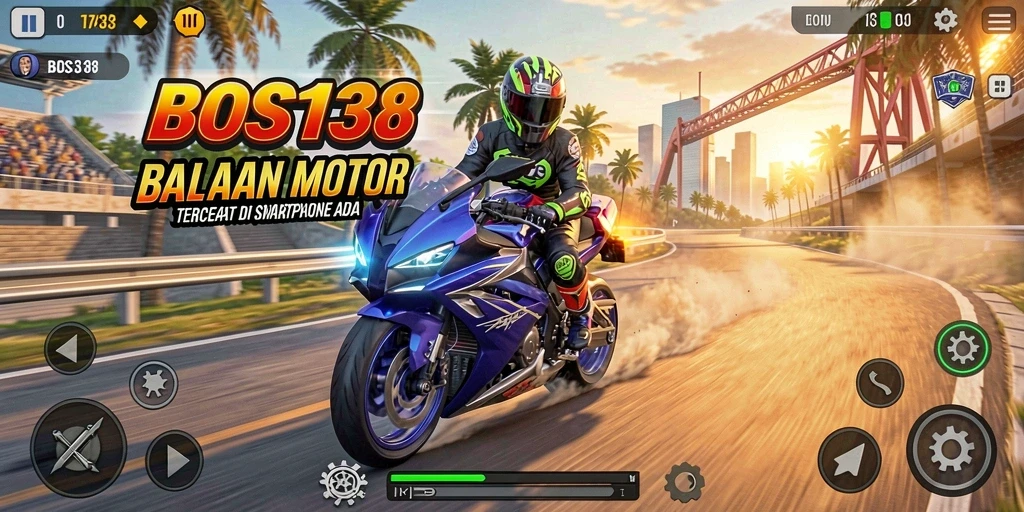 Tampilan gameplay BOS138 yang mendebarkan dengan balapan motor.