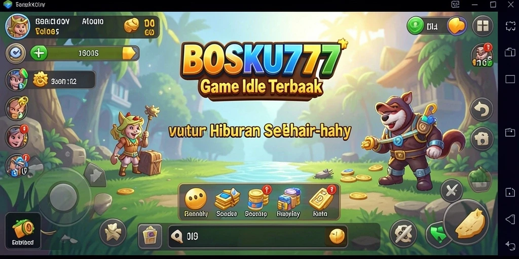 Tampilan gameplay BOSKU777 dengan karakter yang beraksi dan mengumpulkan hadiah.