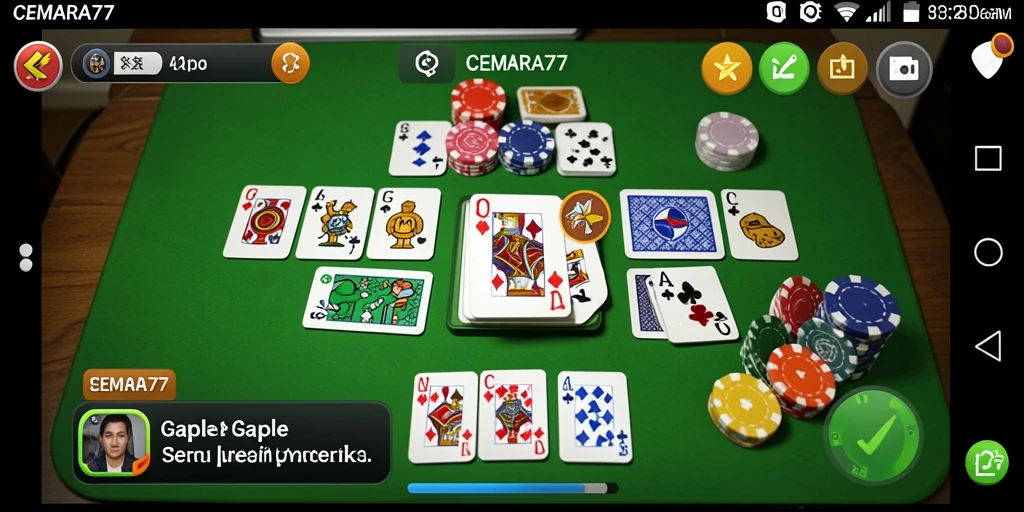Screenshot gameplay CEMARA77 menunjukkan suasana bermain Gaple yang seru.