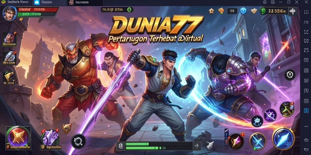Tampilan gameplay seru dari DUNIA77 yang menampilkan aksi pertarungan epik.