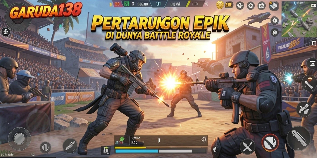 Screenshot GARUDA138 yang menampilkan aksi Battle Royale yang intens.