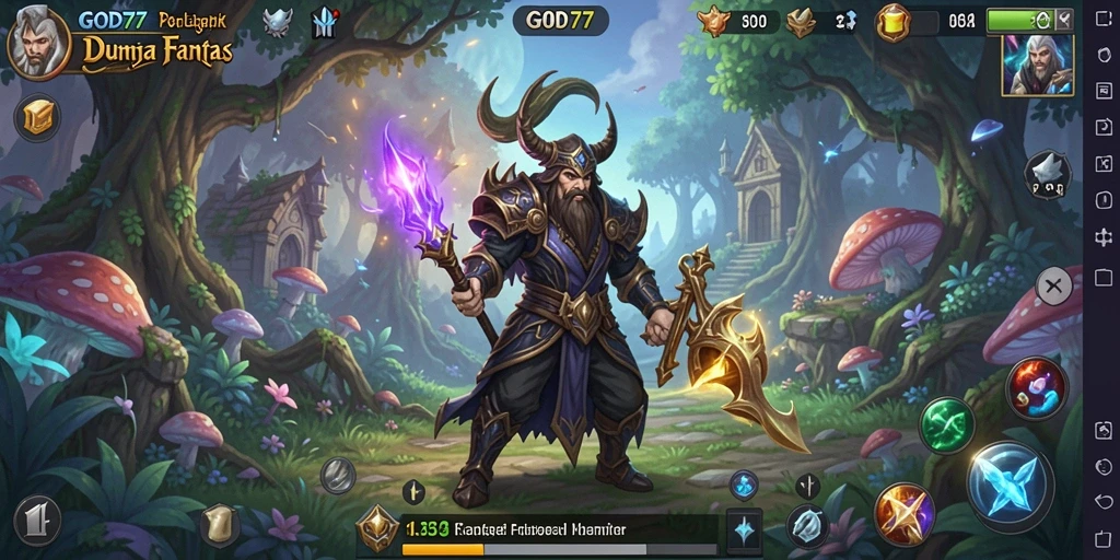 Screenshot dari gameplay RPG yang mendebarkan di GOD77.