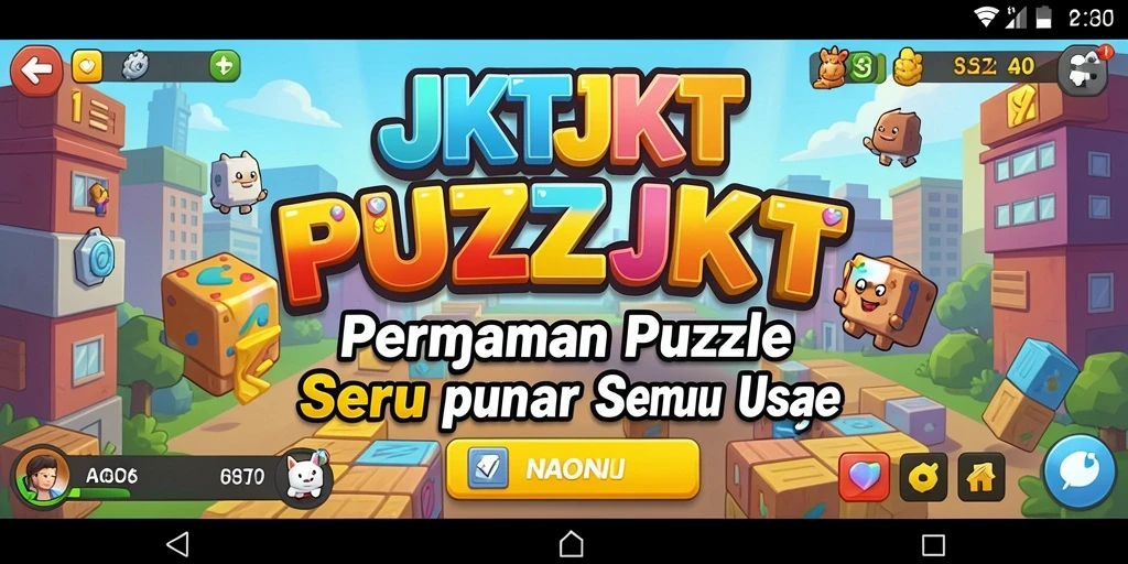 Tampilan gameplay JKTJKT dengan berbagai tantangan Puzzle.