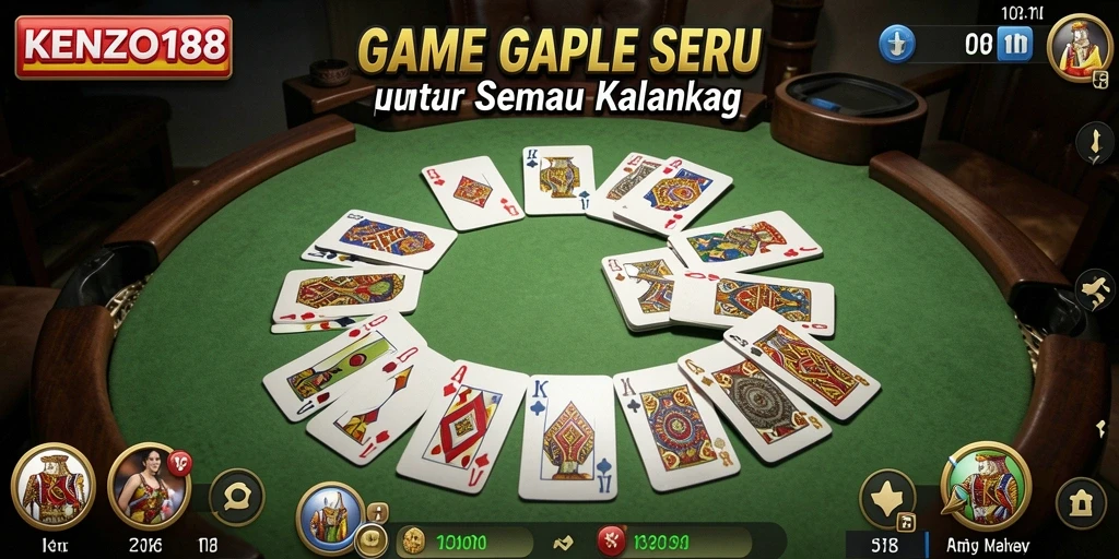 Screenshot KENZO188 menampilkan gameplay Gaple yang seru dan interaktif.