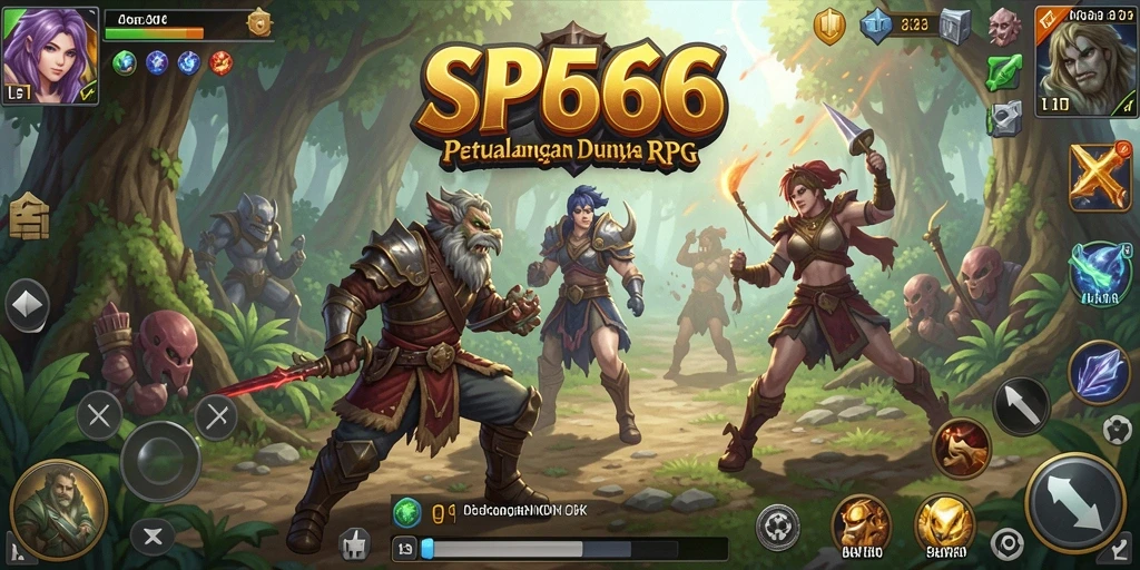 Screenshot gameplay SP666 menampilkan pertarungan seru dan karakter yang beragam.