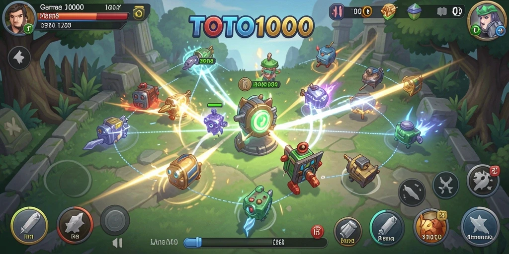 Screenshot gameplay TOTO1000 yang menampilkan pertempuran strategi